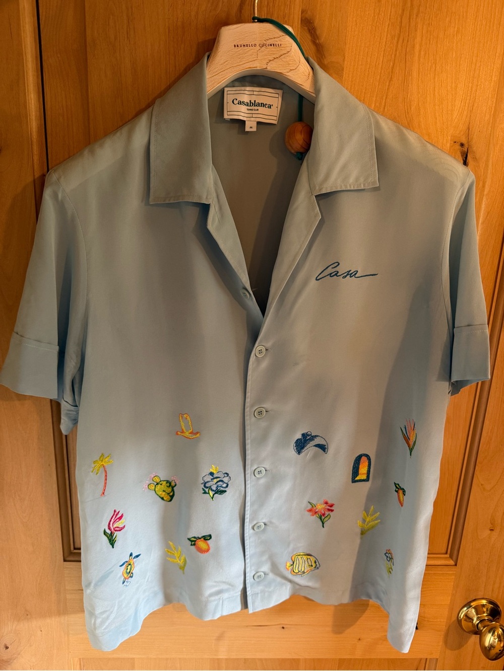 Casablanca Light Blue Embroidered Short-Sleeve Button-Down Shirt